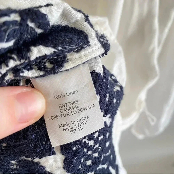 J.CREW Kaftan Blue Embroidered Linen Dress Beach Cover Up Size XXS Long Sleeve - Picture 9 of 9